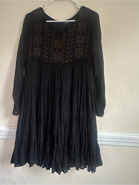 Antik Batik Dresses & Skirts - Antik Batik Sylla Black Tiered Long-Sleeve Embroidered Dress Small Bohemian
